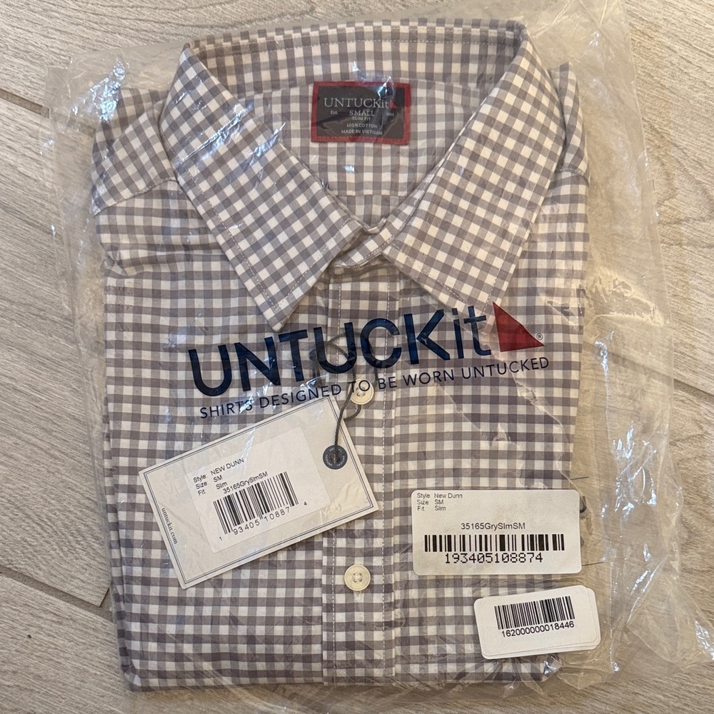 UNTUCKit Men's Brown and White Plaid Shirt